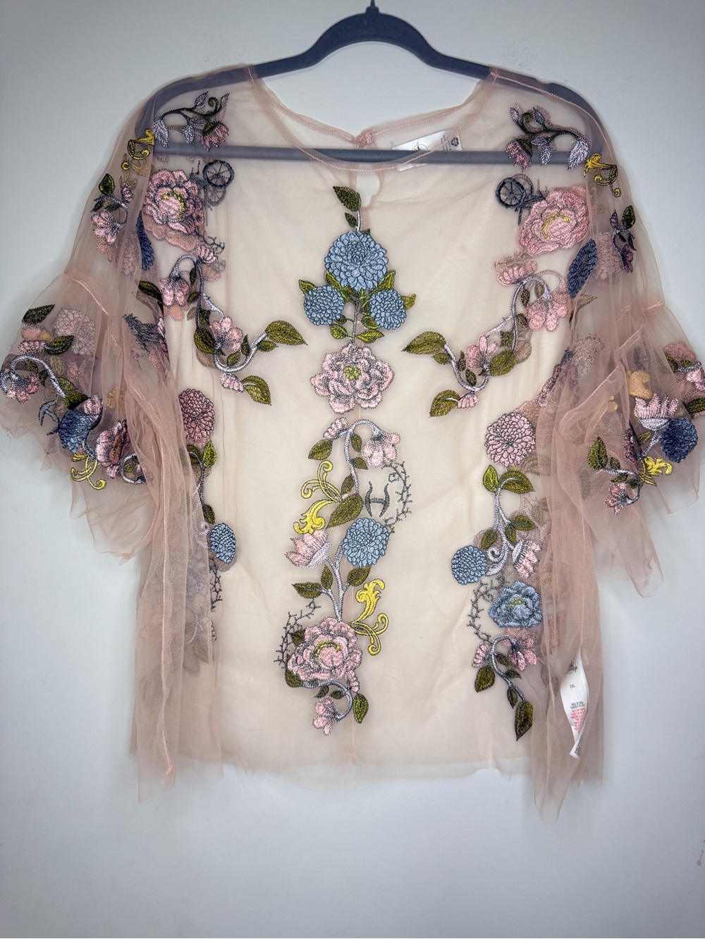 Disney Sleeping Beauty Aurora Sheer Embroidered Blush Pink Blouse SZ 2XL